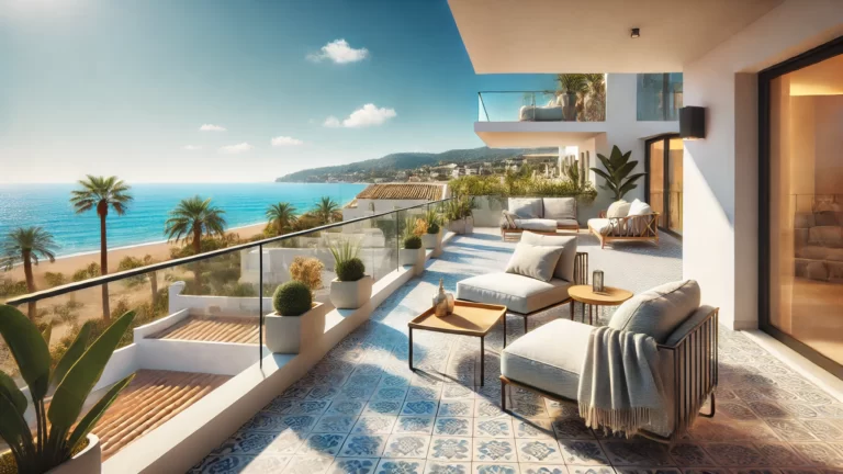 Terraza de un apartamento en alquiler con vista al mar en la Costa Dorada