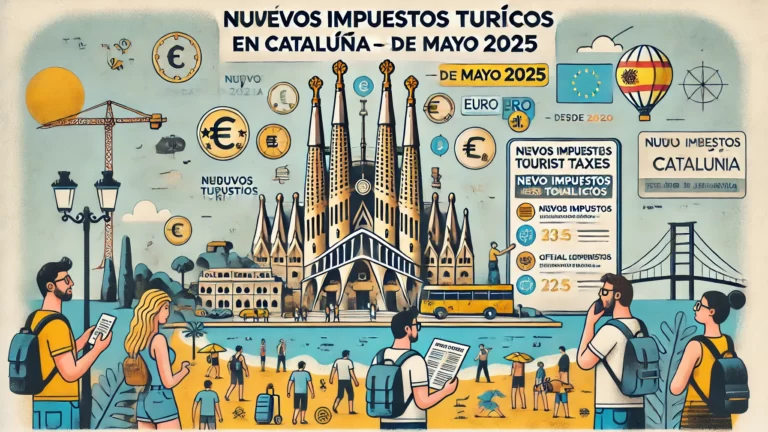 Impuestos turísticos en Cataluña 2025: turistas en Barcelona consultan nueva normativa.